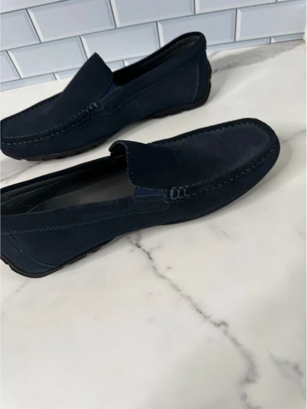 Geox Respira Men’s Navy Suede Driving Loafers Slip On Moc Toe US 11 New